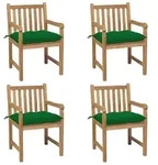 vidaXL Gartenst&uuml;hle 4 Stk. mit Gr&uuml;nen Kissen Massivholz Teak