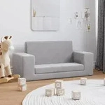 vidaXL Kinder-Schlafsofa 2-Sitzer Hellgrau Weicher Pl&uuml;sch