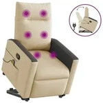 vidaXL Massagesessel mit Aufstehhilfe Creme Stoff