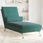 vidaXL Massage-Chaiselongue mit Nackenrolle Dunkelgr&uuml;n Samt