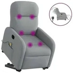 vidaXL Elektrischer Massagesessel mit Aufstehhilfe Hellgrau Stoff