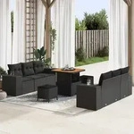 vidaXL 9-tlg. Garten-Sofagarnitur mit Kissen Schwarz Poly Rattan