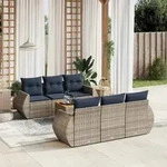 vidaXL 7-teiliges Gartensofa-Set mit Kissen, grau, Polyrattan