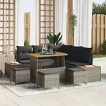 vidaXL 9-teiliges Garten Sofa Set mit Kissen Grau Poly-Rattan Akazie