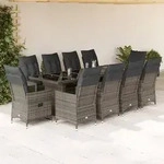 vidaXL 11-tlg. Garten-Bistro-Set mit Kissen Grau Poly Rattan