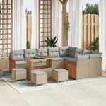 vidaXL 13-teiliges Garten-Sofa-Set mit Kissen Beiges Poly-Rattan Akazie