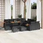 vidaXL 14-teiliges Garten Sofa Set mit Kissen Schwarz Poly Rattan Akazie