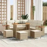 vidaXL 9-teiliges Gartensofa-Set mit Kissen Beige Poly-Rattan Akazie