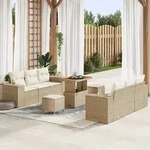 vidaXL 9-teiliges Garten Sofa Set mit Kissen Beige Poly-Rattan Akazie