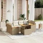 vidaXL 7-tlg. Garten-Sofagarnitur mit Kissen Beige Poly Rattan