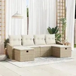 vidaXL 6-tlg. Garten-Sofagarnitur mit Kissen Beige Poly Rattan