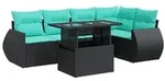 vidaXL 6-tlg. Garten-Sofagarnitur mit Kissen Schwarz Poly Rattan
