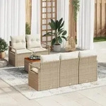 vidaXL 6-teiliges Garten Sofa Set mit Kissen Beige Poly Rattan Akazie