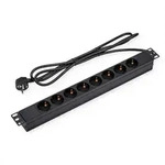 VALUE 19-Zoll-Steckdosenleiste 8fach, 1 HE, Schutzkontakt-Stecker, 2,8 m
