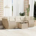 vidaXL 7-tlg. Garten-Sofagarnitur mit Kissen Beige Poly Rattan