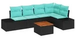 vidaXL Gartensofa-set 6 stk. Schwarz und T&uuml;rkis Poly-Rattan