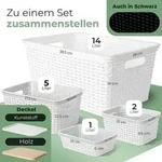 Novaliv 4er Set Elegante Aufbewahrungsk&ouml;rbe mit Holzdeckel Rattan-Optik | Wei&szlig;