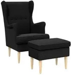 vidaXL Sessel mit Fu&szlig;hocker 2 stk. Schwarz Boucl&eacute;