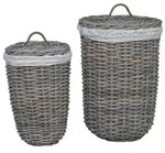 vidaXL W&auml;schekorb mit Deckel 2 pcs Kubu Grau Kubu Rattan
