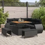 vidaXL 8-tlg. Garten-Sofagarnitur mit Kissen Schwarz Poly Rattan