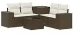 vidaXL Sofa Set 6 stk. Braun und Creme Wei&szlig; Polyrattan und Stahl