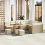 vidaXL 12-teiliges Garten Sofa Set mit Kissen Beige Poly Rattan Akazie