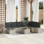 vidaXL 9-tlg. Garten-Sofagarnitur mit Kissen Hellgrau Poly Rattan