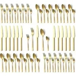 Besteck Set 12 personen, Hunnycook 60 teilig Besteck Gold matt mit Gabeln...