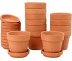 12er Set Mini Terrakotta T&ouml;pfe 7.9 x 7.4 cm mit Untersetzer