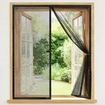 Fliegengitter Fenster Magnetisch 120x160cm Schwarz Fiberglas Klettband