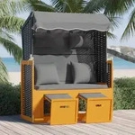 vidaXL Strandkorb mit Kissen Poly Rattan Massivholz Schwarz Anthrazit