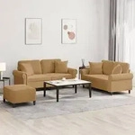 vidaXL 3-tlg. Sofagarnitur mit Kissen Braun Samt