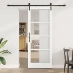 vidaXL Schiebet&uuml;r mit Beschlagset 'ORKDAL'Wei&szlig;e Massivholz & Glas