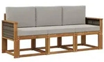 vidaXL Outdoor-Sofagarnitur mit Kissen 3 pcs Nat&uuml;rlich und Hellgrau