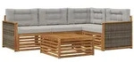 vidaXL Outdoor-Sofagarnitur mit Kissen 5 pcs Nat&uuml;rlich und Hellgrau