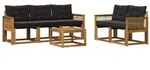 vidaXL Outdoor-Sofagarnitur mit Kissen 6 pcs Nat&uuml;rlich und Schwarz