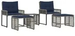 vidaXL Gartenm&ouml;bel-Set mit Kissen 5 pcs Grau und Marineblau