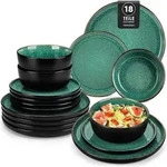 Geschirrset Steingut 6 Personen Gr&uuml;n 18 Teile Set Gr&uuml;n
