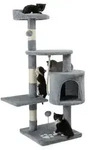 lionto Kratzbaum f&uuml;r Katzen 112 cm hoch, mit H&ouml;hle, Sisalseil, Pl&uuml;schb&auml;llen &