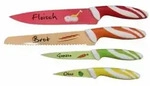 4-teiliges Messerset mit Motiven - K&uuml;chenmesser f&uuml;r Fleisch, Brot, Gem&uuml;se & Obst