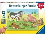 Puzzle 2 x 12 Teile - Gl&uuml;ckliche Tierfamilien