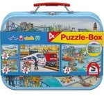 Schmidt 56508 - Verkehrsmittel, Puzzle-Boxim Metallkoffer mit 2x26 und 2x48 Teile
