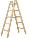 Holz-Stehleiter mit Sprossen beidseitig begehbar 2 x 5 Sprossen. HYMER 48580949