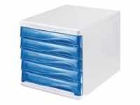 Schubladenbox 5 Schubl.weiß/blautransparent Ku.H245xB265xT340mm HELIT
