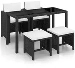 vidaXL 5-tlg. Garten-Essgruppe mit Auflagen Poly Rattan Schwarz