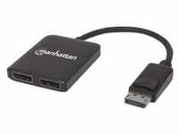 Manhattan DisplayPort 1.2 to 2-Port DisplayPort 1.2 Splitter Hub with MST, 4K@30Hz,
