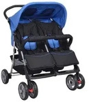 vidaXL Zwillingskinderwagen Stahl Blau und Schwarz