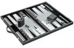 Backgammon grau, gro&szlig;, Kunstleder, Brettspiel, f&uuml;r 2 Spieler, ab 6 Jahren