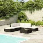 vidaXL 6-tlg. Garten-Lounge-Set mit Auflagen Poly Rattan Schwarz