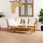 vidaXL 4-tlg. Garten-Lounge-Set mit Auflagen Creme Massivholz Akazie
